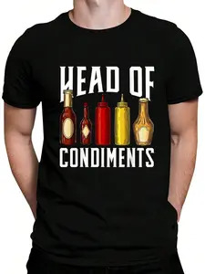 100% Cotton Head Of Condiments Funny Barbecue Sauce BBQ T-Shirt Women's Men's Graphic Tee Crew Neck summer vacation Tops