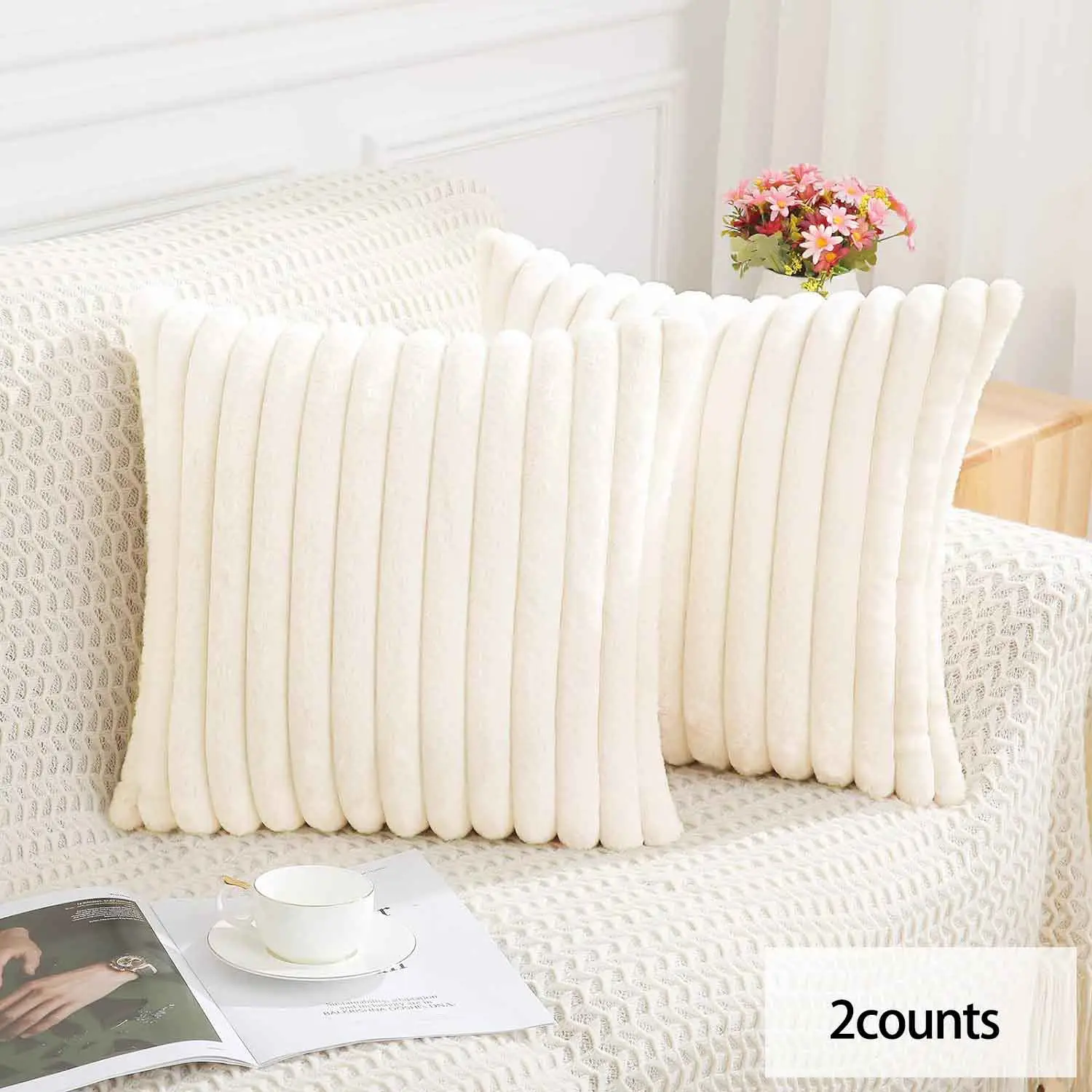 Solid Color Faux Fur Throw Pillow Case, 2/4 Counts Soft Comfortable Breathable Pillow Cover, Pillow Protector for Home Sofa Bed without Core, Hallowee