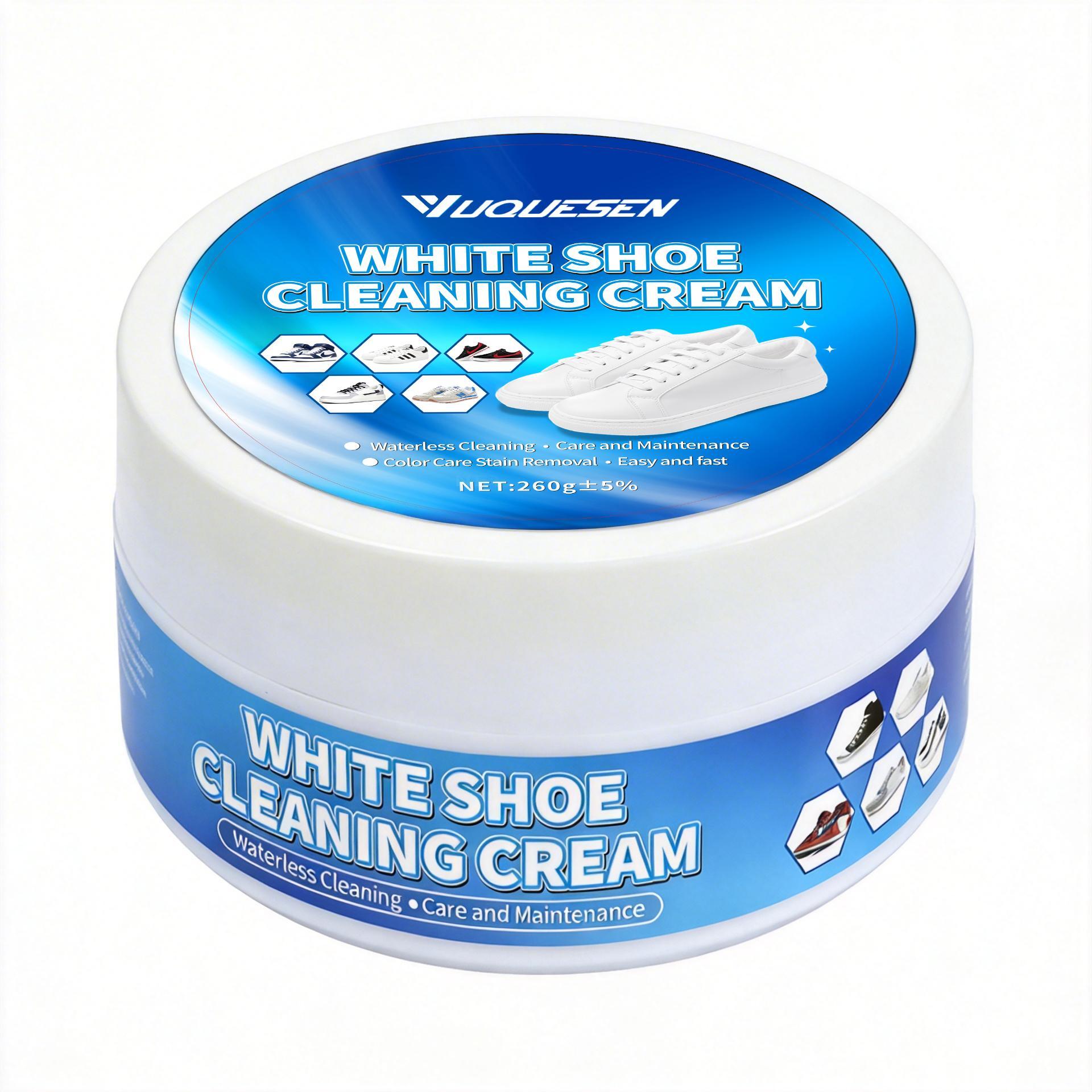YUQUESEN Multipurpose No-Wash White Shoe Cleaner Cream with Built-in Sponge for Leather Silicon Car Interiors 260g Mild Formula Gentle Non-Irritating Eco-Friendly