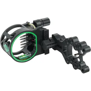 5-Pin Bow Sight - 0.019" Fiber, Brass Pin, Aluminum Machined - Right and Left Handed, with Hi-Vis Level for Archery, Hunting, Shooting