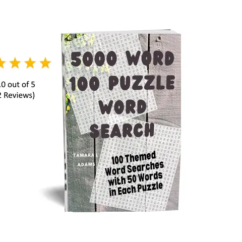 100 Word Search Puzzles Activity Book For Adults with 5000 unique words to find in 100 themed puzzles all in a 6x9 inch paperback book
