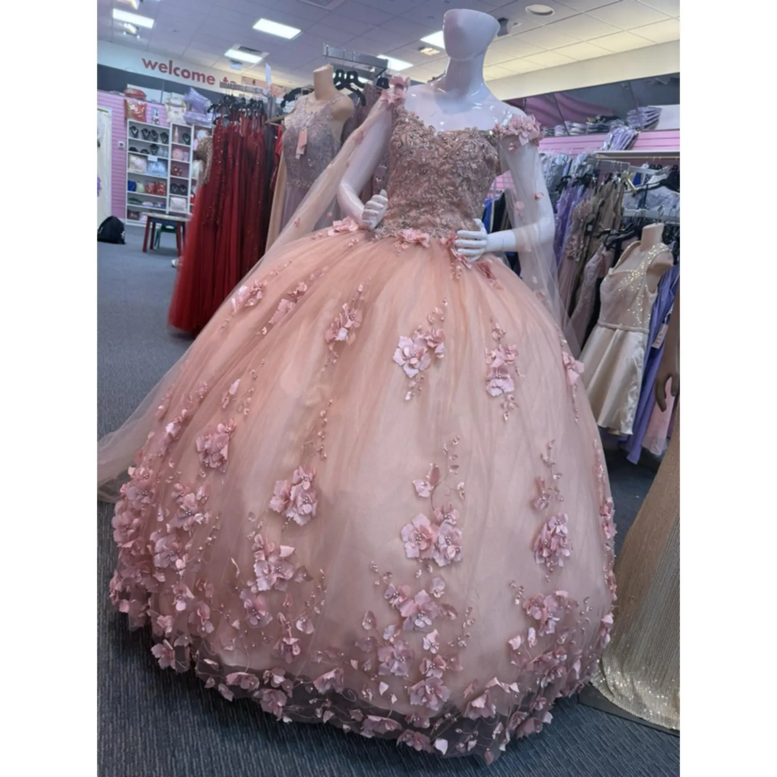 Elegant Floral Quinceañera Gown with Side Wings Size L Fits M Perfect for Special Day No Return Price 499.99