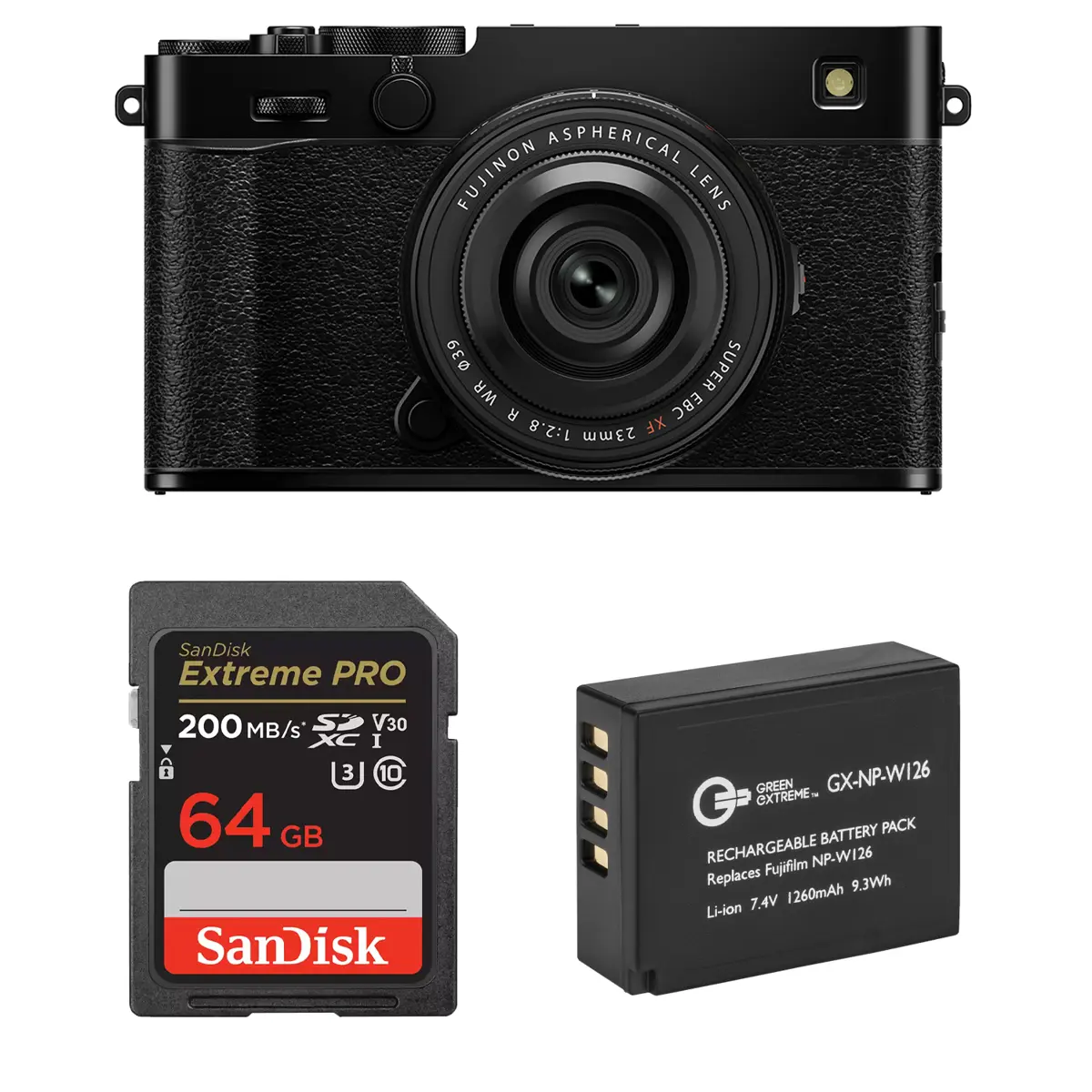 Fujifilm X-E5 Mirrorless Camera with XF 23mm f/2.8 R WR Lens, Black, Bundle with 64GB Memory Card and NP-W126 Battery