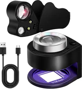 2 Pack 30X 60X Jewelers Loupe, Foldable  Magnifier with Bright LED Light, Rechargeable Loupe Magnifier with 3 LED and 3 UV Light for , , ,  (Black)