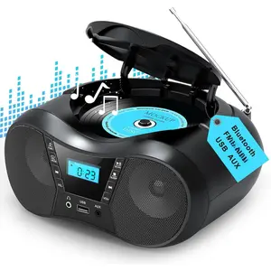 Boombox Portable CD Players for  with , Boom Box CD Player FM Radio Combo, Stereo Sound, AC/ , CD/CD-R/RW Compatible, Support AUX/USB/Headphone, Timer, Repeatable