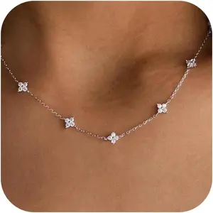 Dainty Silver Gold Necklaces for Women Cute Station Choker Simulated Diamond Necklace Simple Layering Necklace Trendy Jewelry Gifts