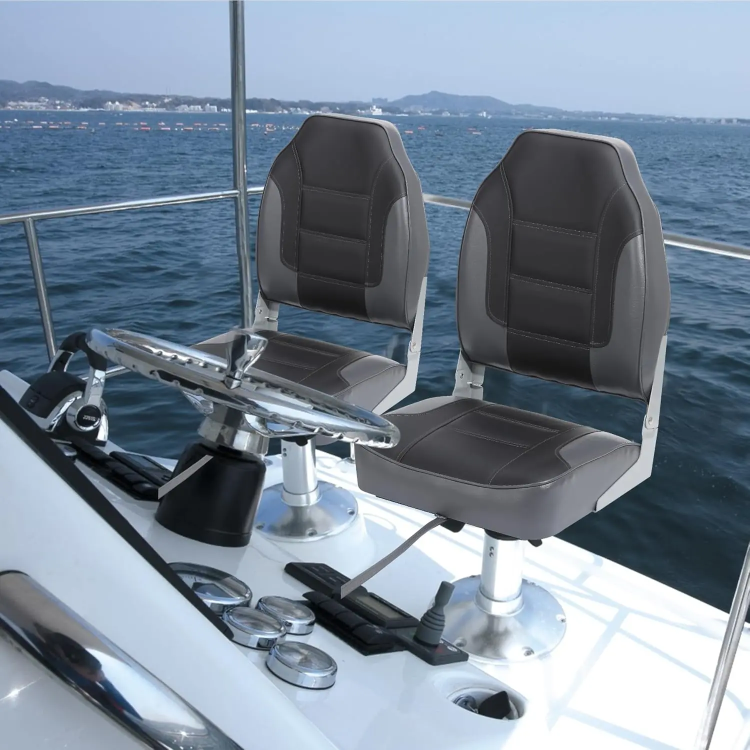 2 Pack Boat Seats High Back, Folding Boat Seats with Thickened Sponge Padding and Hinge, Stainless Steel Screws Included, for Sightseeing Boat, Speedboat, Canoe Boating Accessories