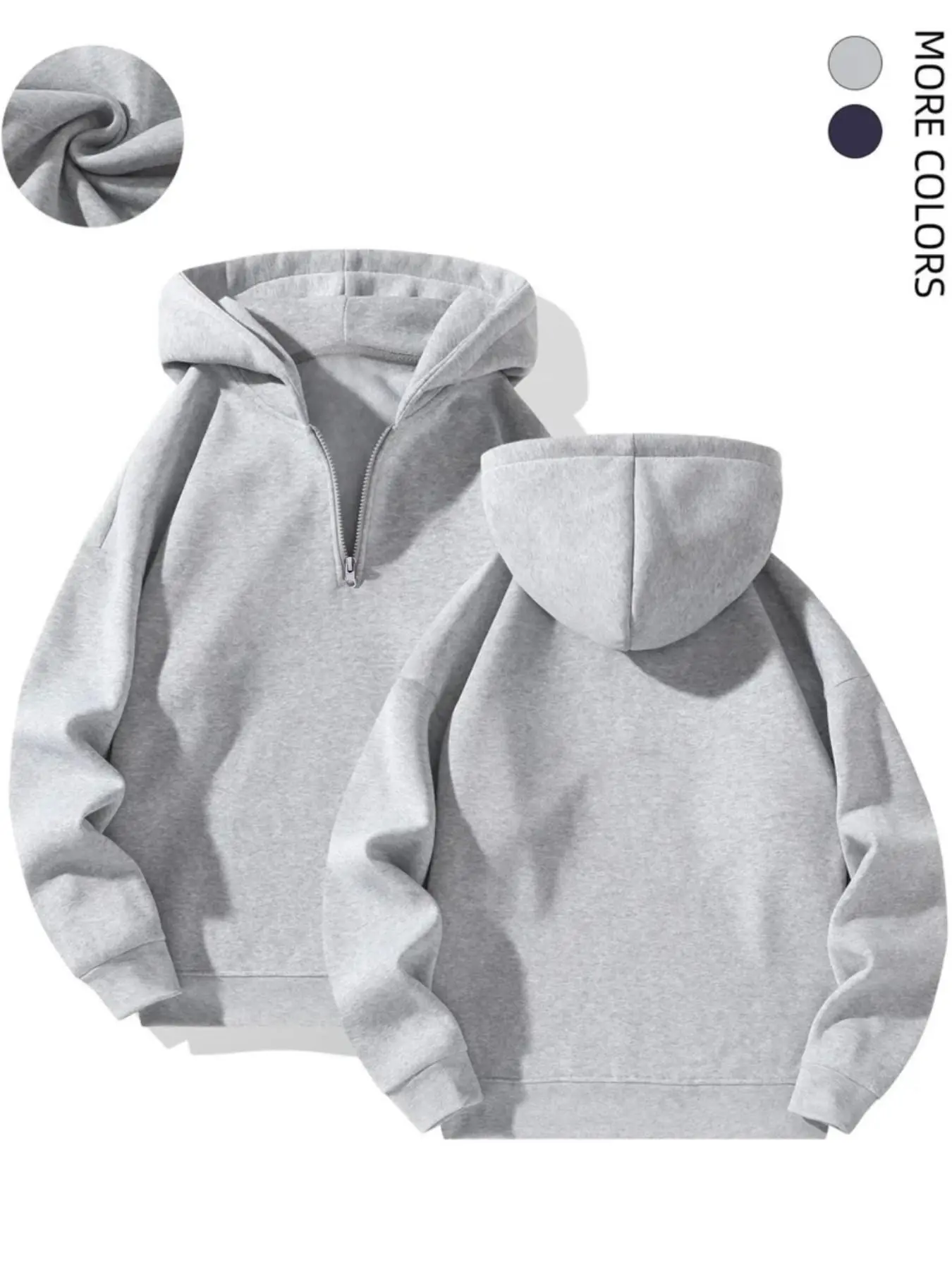 Men's Plain Half Zip Drop Shoulder Essentials Hoodie, Regular Fit Fitted Casual Comfy Fit Long Sleeve Hooded Sweatshirt for Fall & Winter, Men's Clothes for Daily Wear