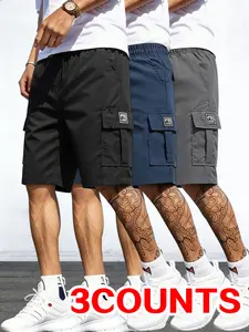 3-Pack Men’s Cargo Shorts, Lightweight Multi-Pocket Casual Shorts with Elastic Drawstring Waist, Quick-Dry Work Shorts for Outdoor, Hiking & Everyday Wear.