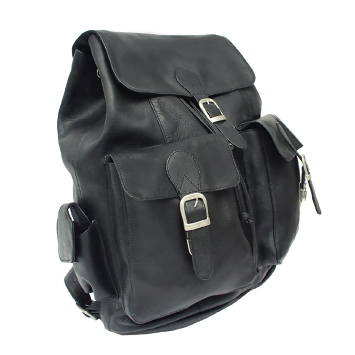 212 MAIN Piel Black Large Buckle-Flap Backpack - Business Style & Casual Backpack with Natural Hide Top-Grain Material, Zip Pocket for Dual-Use Scenarios, Business Style Backpack
