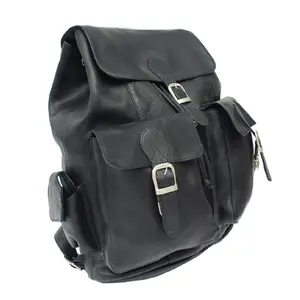 212 MAIN Piel Black Large Buckle-Flap Backpack - Business Style & Casual Backpack with Natural Hide Top-Grain Material, Zip Pocket for Dual-Use Scenarios, Business Style Backpack