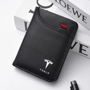 Soft Wallet Leather Mini Credit Card Purse, Portable Small Wallet for Tesla Model 3/s/x/y/roadster/spacex, Car Emblems Design