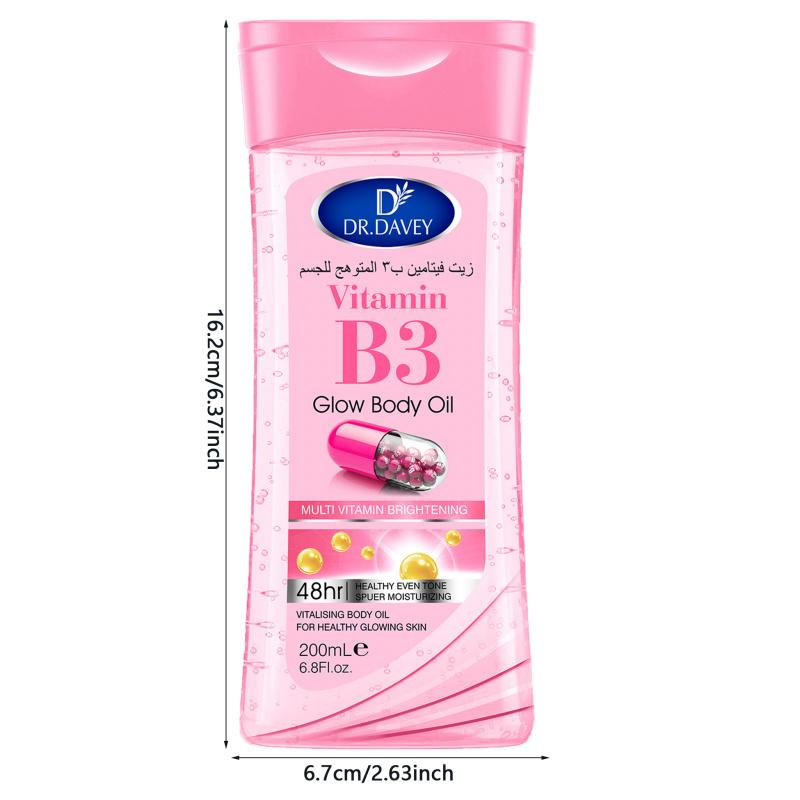 3pcs 200mlDR.DAVEY Vitamin B3 Glow Body Oil Body oil, essential oil, suitable for men and women all seasons, moisturizing skin, large volume body oil, travel portable for Body, Face, Hand, Lip, Eye