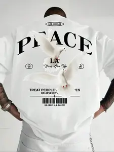 Men's Peace Dove Print Loose-Fit Casual Short Sleeve Round Neck Knit T-Shirt, Summer Fashion Tee for Sports, Outdoor Activities, Daily Wear