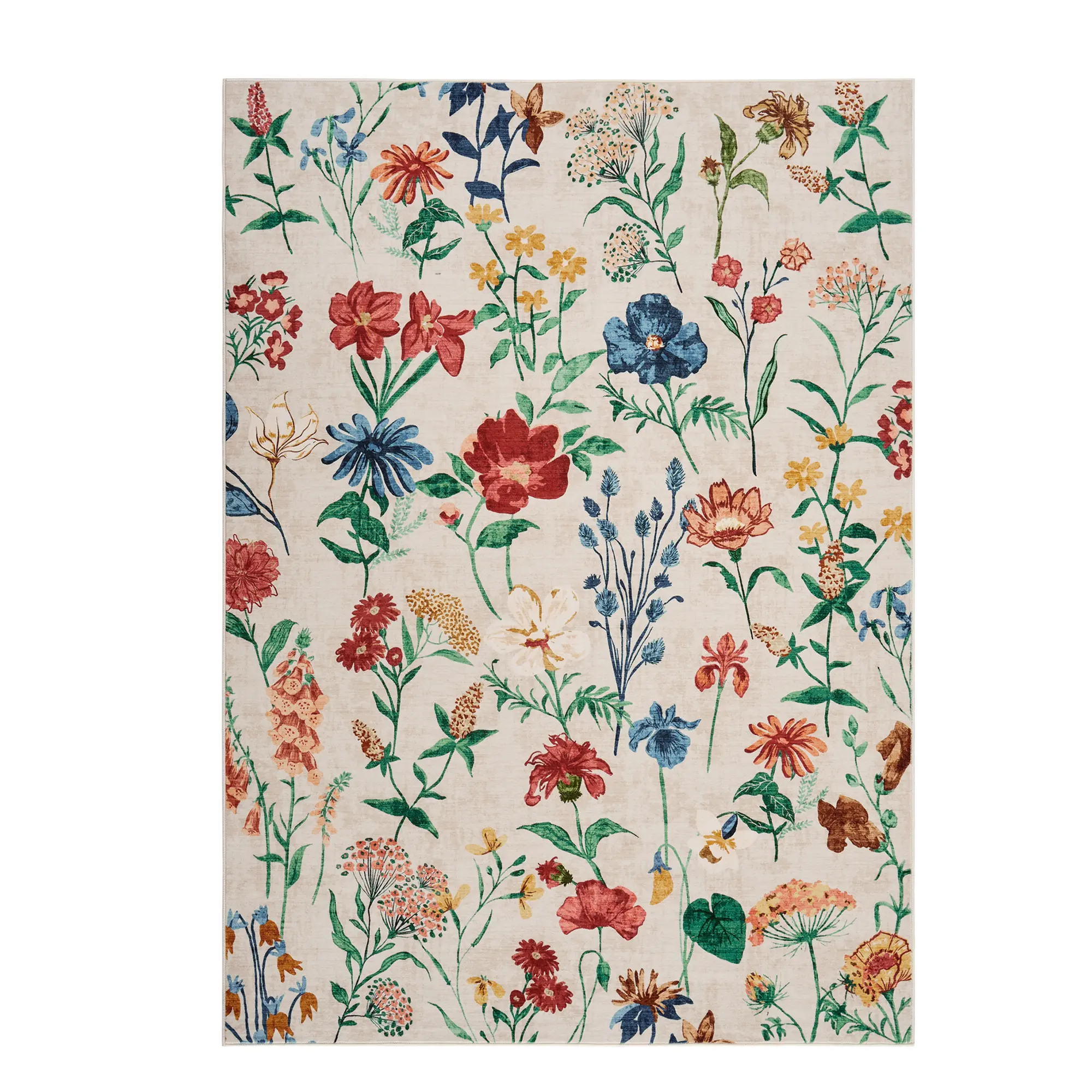 XL Boho Printed Home Decor Rug - Washable, Foldable, Colorful Floral Meadow Design, Large Area Coverage Carpet, Boho Printed Rug, Home Decor Rugs