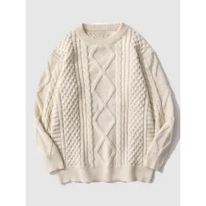 Men's Textured Drop Shoulder Round Neck Sweater Loose Casual Long Sleeve Jumper Fall Winter Knitwear Daily Wear Pullover Ribbed Design Top, layering piece, trendy style, everyday wear, essential piece