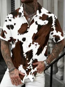 Men's Cow Print Casual Shirt, Comfortable Summer Wear, Perfect for Beach and Street Style, 1 Piece