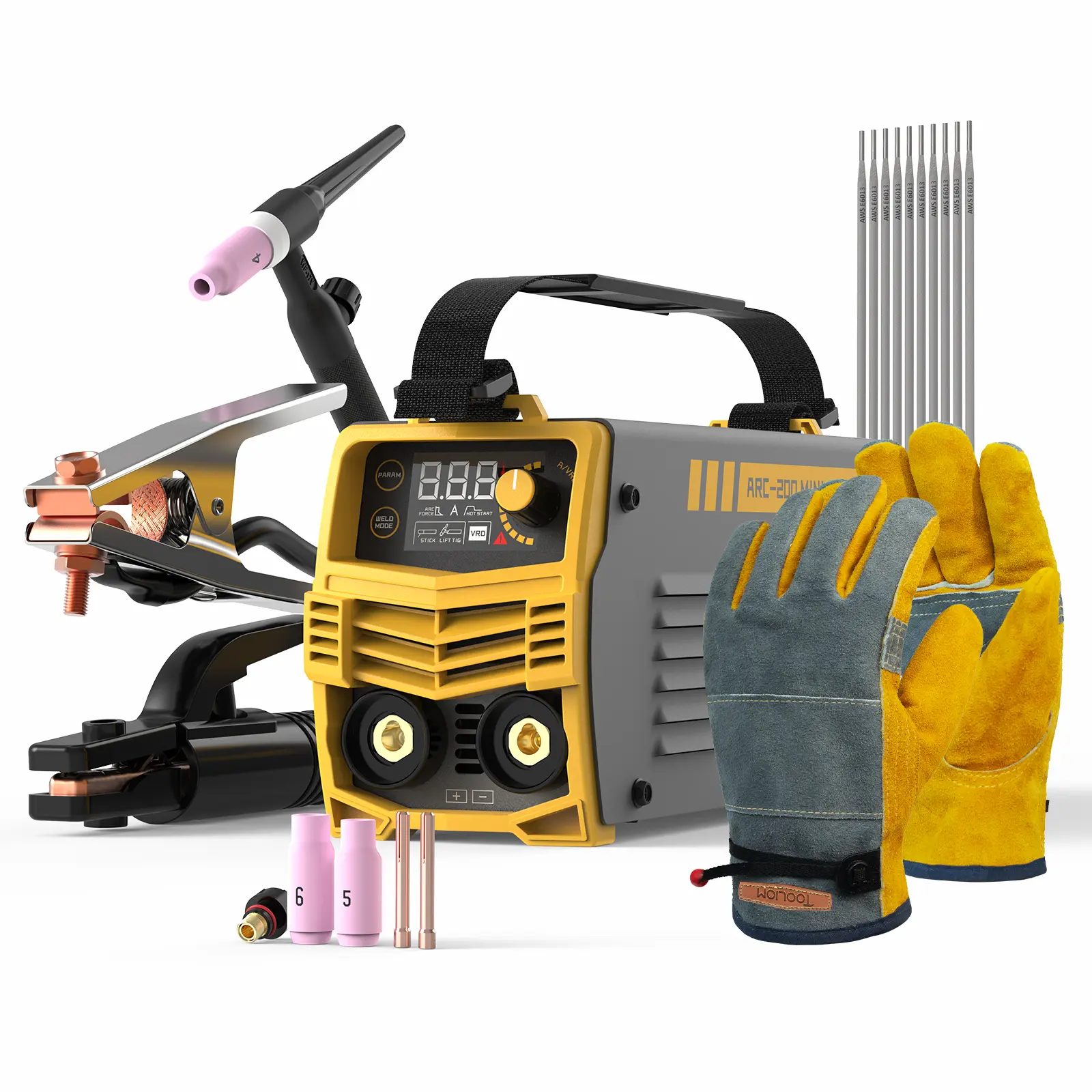 TOOLIOM ARC-200 MINI Stick MMA Welder with TIG Setup - 200A 110V ARC/Lift TIG 2-In-1 Welding Machine Bundled with TIG Torch, Gloves and E6013 Rods