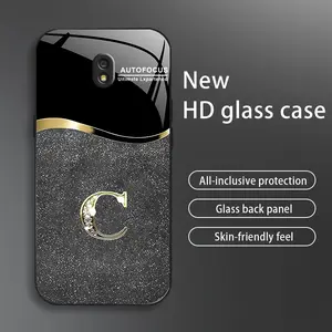 Suitable for [Galaxy J7 2018] New high-end flashing letter glass mobile phone case New business simple metal paint electroplated glass mobile phone case Affordable anti-fall and anti-fingerprint-888