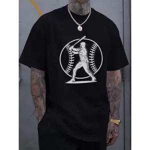 Black Graphic Tee Featuring a Baseball Player, Perfect for Sports Enthusiasts