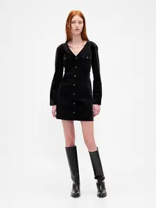 Gap Women's Velvet V-Neck Pocket Mini Dress