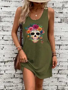 SHEIN VCAY Summer Beach Letter Graphic Tank Dress