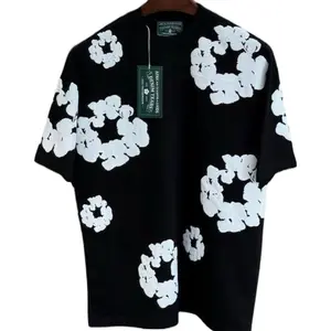 T-shirt Denim Tears - Black with White Floral Pattern for Men's Fashion Unique Graphic Design Ideal for Casual Wear