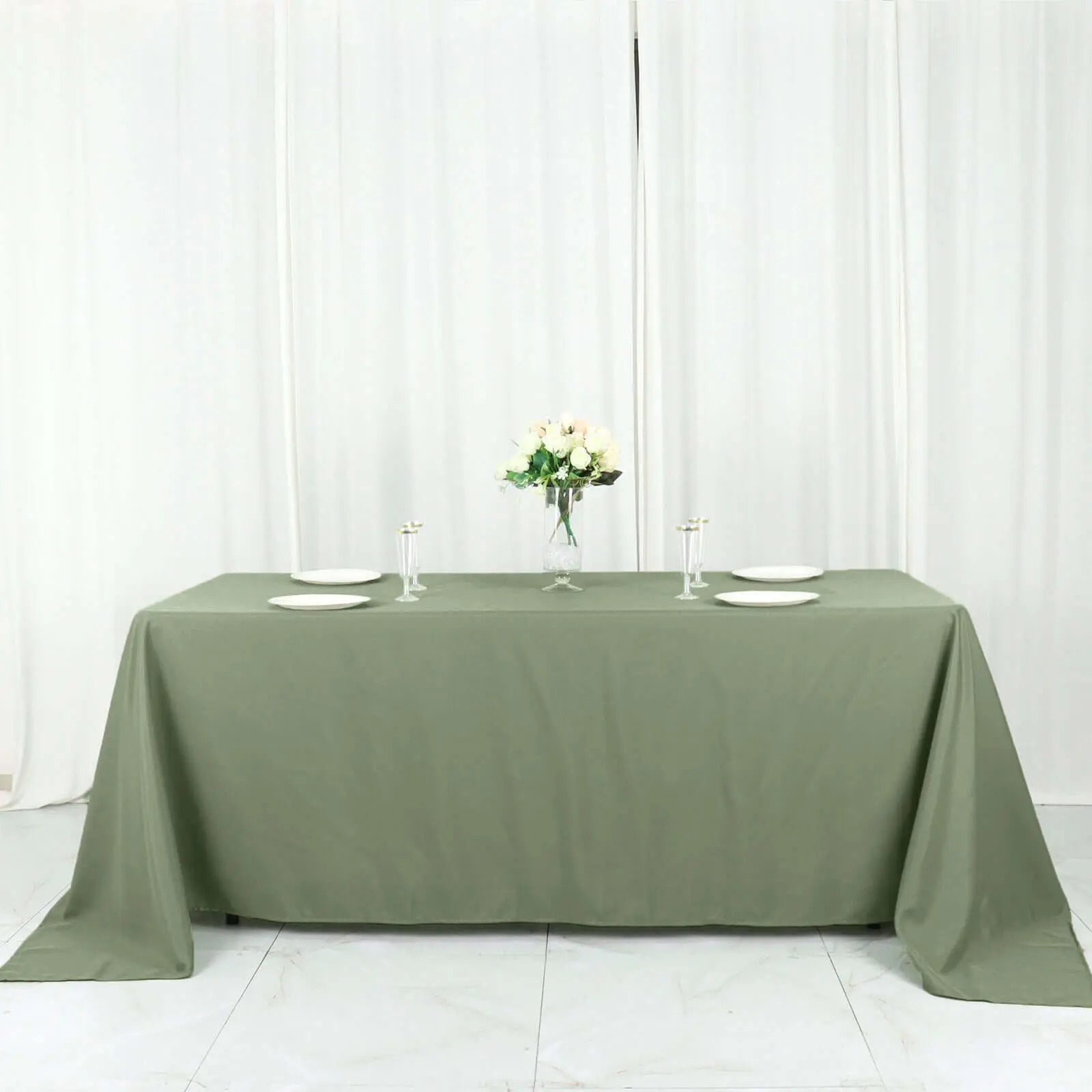 Dusty Sage Green Polyester Rectangle Tablecloth (90"x132") with Seamless Finish, Table Cover for Thanksgiving, Wedding, Birthday Celebration, Ceremony - Household Kitchen Linens, Event Party Supplies