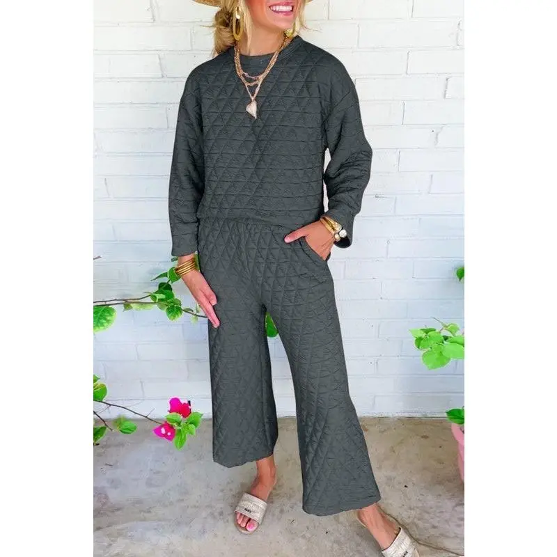 GREY QUILTED PANTS
