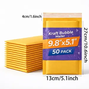 50/100 Pcs 5.1x10.6 Inch Bubble Mailers - Heavy Duty Padded Mailing Envelopes with Self-Sealing Strip, Waterproof Poly Bags for Small Business Shipping & Daily Packaging