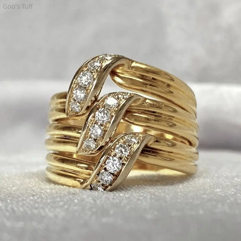 Elegant Cubic Zirconia Ring for Women, Multi-Layer Sleek Line Band for Party and Wedding, Shiny Lightweight Fashion Jewelry, Female, Banquets, Shiny Bands, Female Wear, Premium Parties, Rings For Women, Layered Look