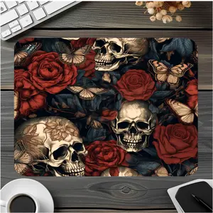 Skulls & Roses (Black & Red) Mouse Pad for Gamers and Designers, Single Size 9.4"x7.9"x0.12"
