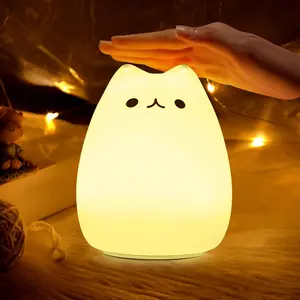 ANSQU Night Light for Kids Cat Nursery Night Lights with Battery 7 Color Table Lamp Room Decor USB Rechargeable Cute LED Multicolor Gifts for Girl Children Teen Girls Kitty Christmas Gift Set Stock Up Christmas Decorations