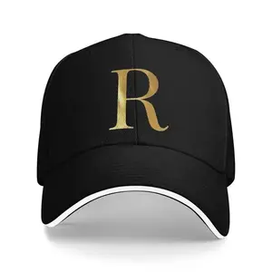 Popular Letter R Printed Baseball Hat High Quality Polyester Oxford Lining Breathable Design Adjustable Buckle Golden Letter Black Polyester Hat