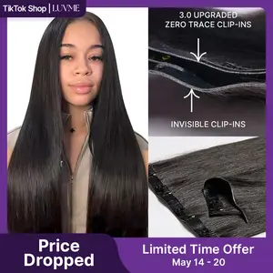 LUVME 100% Virgin Human Hair Extensions 3.0 Upgraded Ultra Soft Zero Trace Clip-ins Invisible Edge Silky Straight Natural Ends Limited Time Offer TikTok Exclusive #luvmenewarrivals