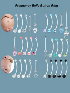 5pcs 14G Pregnancy Belly Button Ring Mix Style Flexible Clear Plastic Pregnancy Navel Piercing Retainer Maternity Bioplast Long Belly Dangle Button Ring Retainer For Woman 25-38mm Belly Piercing Jewelry