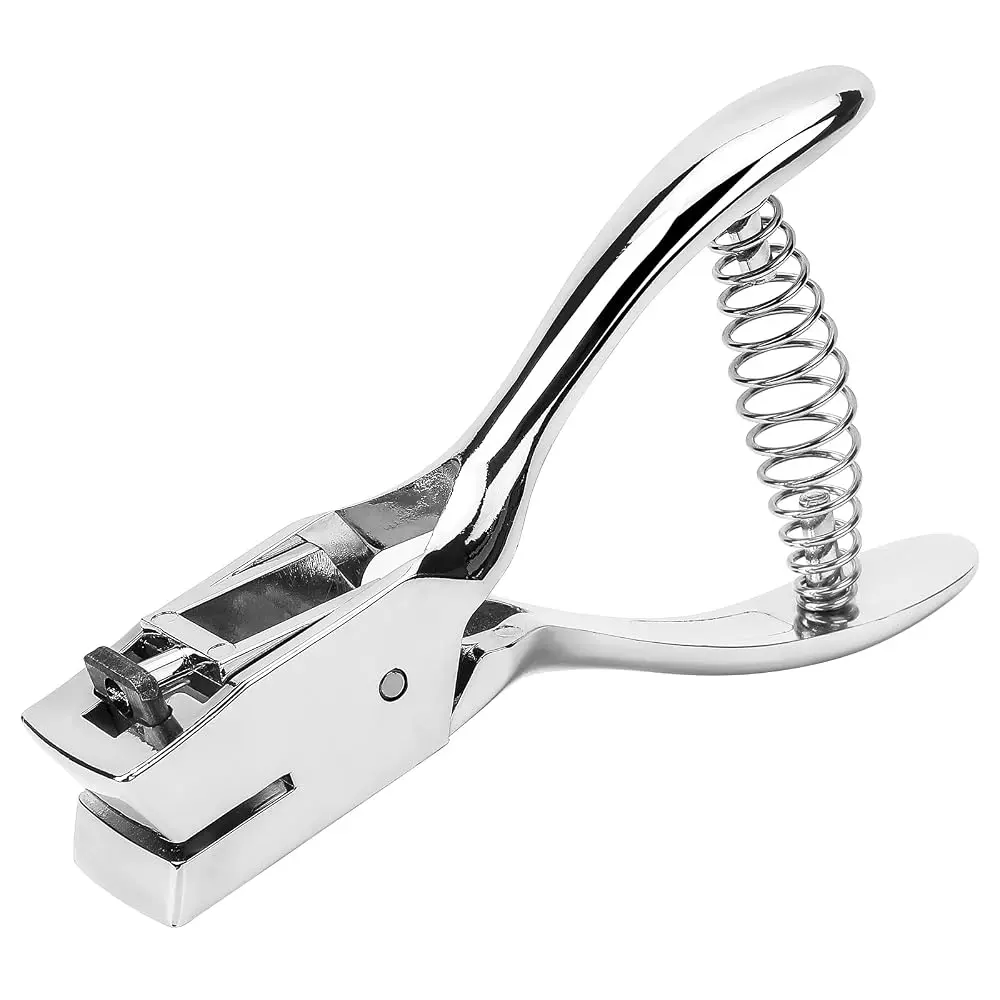 MROCO Heavy Duty 1-Slot Mini Manual Badge Hole Punch, Handheld Metal Slot Puncher with Spring-Loaded Design, 15mm x 3mm Burr-Free Holes for PVC, Paper, Cardstock, Mini Manual Hole Punches
