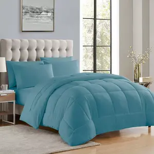 Bed-in-A-Bag Solid Color Comforter & Sheet Set Soft All Season Bedding, Queen, Misty Blue