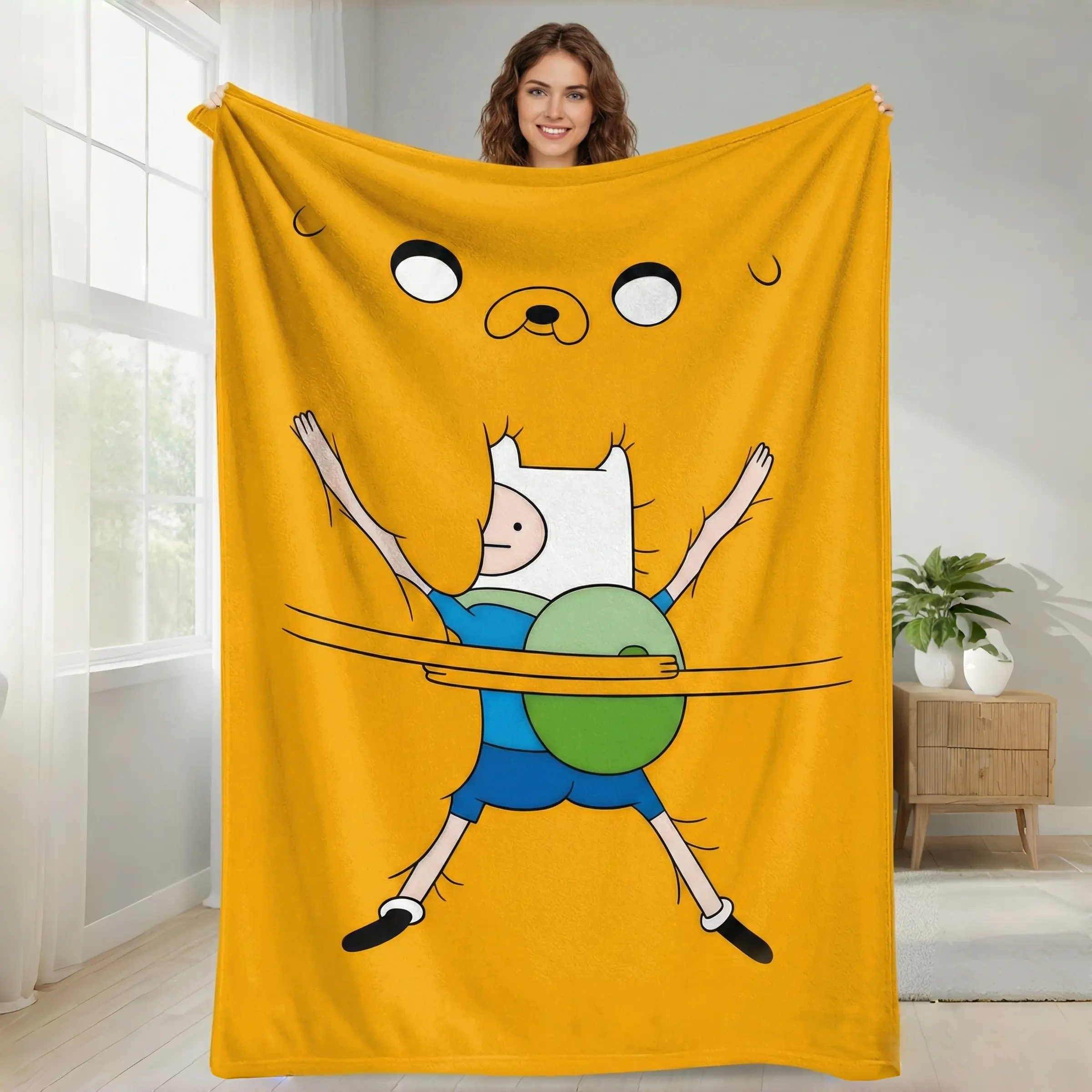 Adventure Time Buddies Flannel Fleece Blanket - Cute Cartoon Hug Print Lightweight Throw Blanket, Soft Comfy Durable Wrinkle-Resistant, Machine-Washable for Sofa Bedroom, Giftable for Parents to Give to Children, Flannel Fleece Blankets