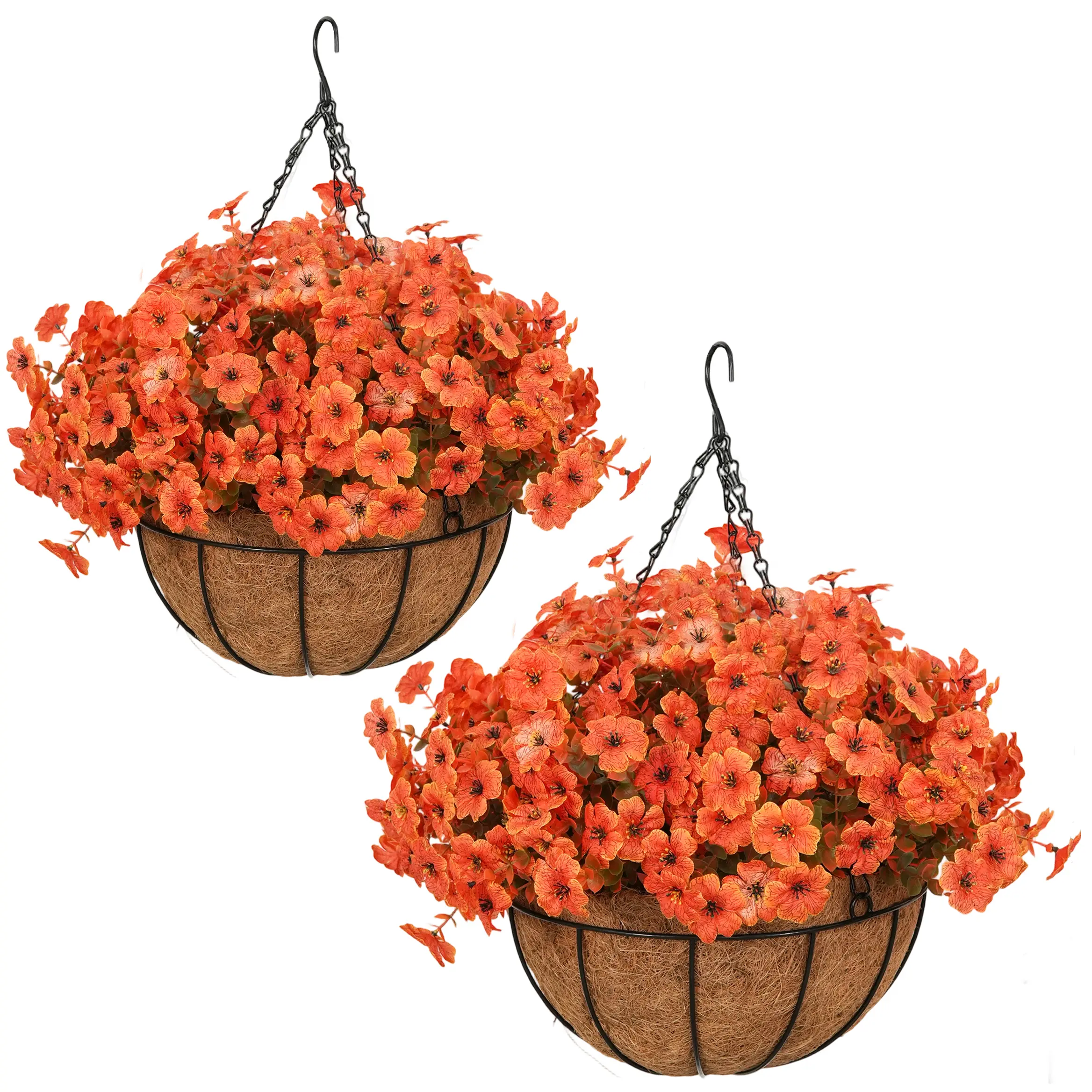 2Pcs Fall Artificial Hanging Baskets - UV Resistant Faux Flower Hanging Planters, No-Maintenance Seasonal Floral Decor for Front Porch, Patio, Home Outdoor Thanksgiving Harvest Decoration (New)