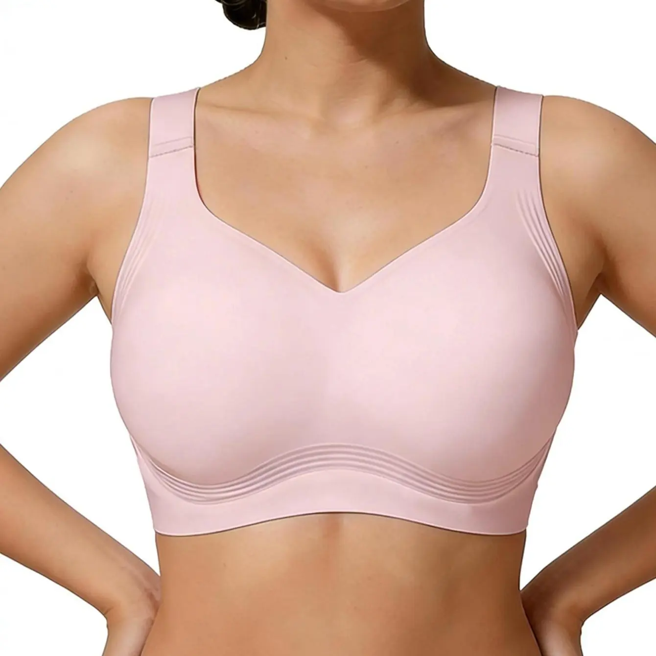 EssElegance Women's Seamless Wireless Push Up Bra Deep V-Neck Plunge Padded Nude T-Shirt Bras for Everyday Wear Invisible Shaping Smoothing Comfort Bralette with Adjustable Straps Soft Lightweight Breathable Support Wirefree Daily Lingerie Tops