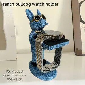 Bulldog Watch Stand, Home Statue Decor, Creative Cartoon Ornament, Lucky Dog Watch Holder, Resin Craft, Desk Watch Holder, French Dog Watch Display Stand, Festival Gift Selection