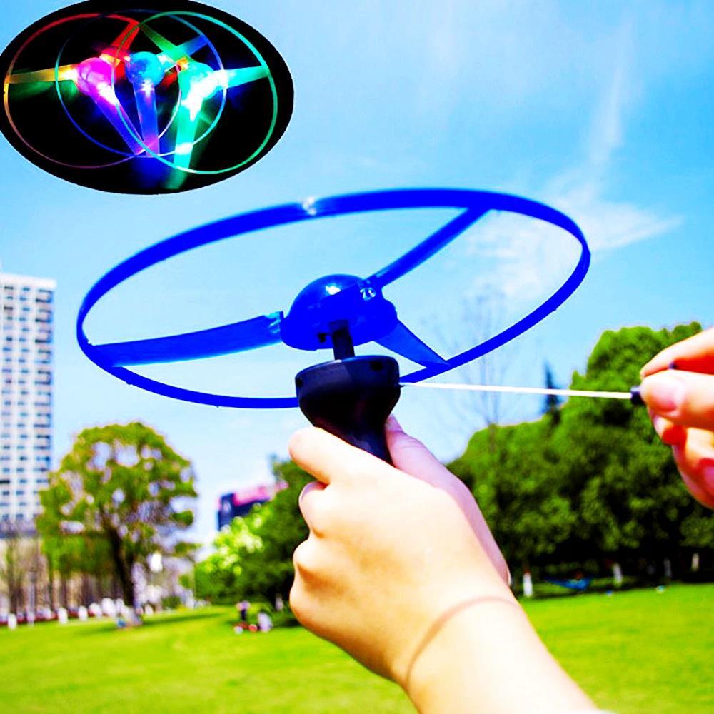 Kids Luminous Flying Disc Propeller Toys LED Lighting Pull String Flying UFO Toy Spinning Top Outdoor Game Sports Toy Gift #RRB