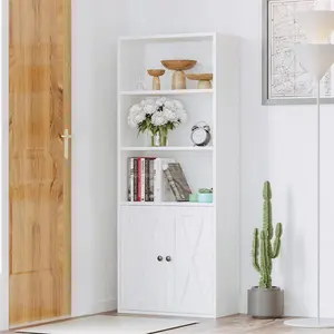 IRONCK Industrial Bookcase with Doors, 5-Shelf Organizer, 11.8" Deep Floor Standing Storage Rack for Home, Office,  Living Room