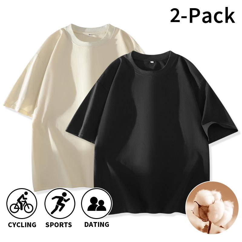 Men's T-Shirts 2-Pack, 100% Cotton Oversized Basic Tee, Breathable Shortsleeve Crewneck for Minimalist Menswear & Casual OOTD,clothes for back to school,first day of school outfits