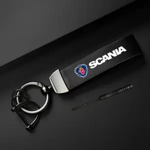 Car Logo Pattern Keychain, PU Leather Car Keychain, Simple Design Car Keychain for Saab Scania, Car Interior Accessories