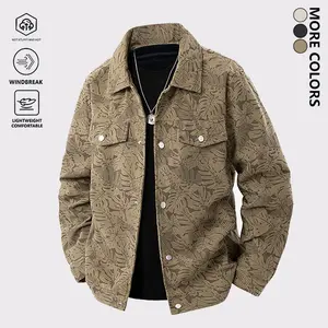 Men's Casual Lapel Jacket, Trendy Maple Leaf Print Long Sleeve Coat, Comfortable and Breathable Outdoor Street Style Lightweight Jacket with Chest Flap Pocket for Autumn and Winter Everyday Wear
