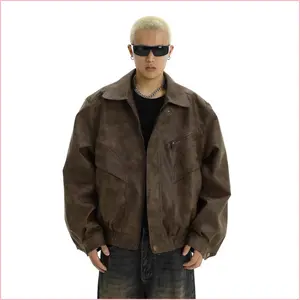 American Retro Brown Distressed Leather Jacket And Cotton Jacket For Men With Trendy Brand Handsome Design Niche Couple Casual Lapel Jacket