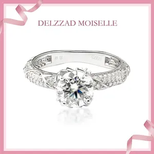 Delzzad S925 2ct Sparkling Four Prong Ring Band D Color VVS Synthetic Moissanite Ring Daily Costume Jewelry Accessories Perfect Birthday Wedding Engagement Anniversary Gifts for Women