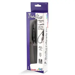 Pentel Arts Tradio Calligraphy Pen, Water-Based Ink, 1.8mm, Black Barrel/Ink, in Hanging Box